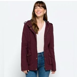 Eden Society Holly Contrast Hood Cargo Jacket w Button-Down or Zipper Closure